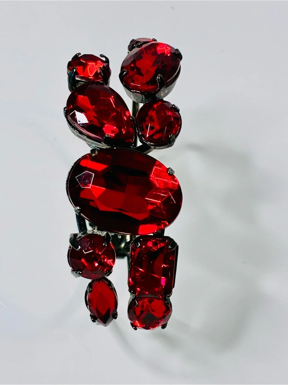 Bold Crimson Red Crystal Statement Cuff Clamper Bracelet - Women's Jewelry